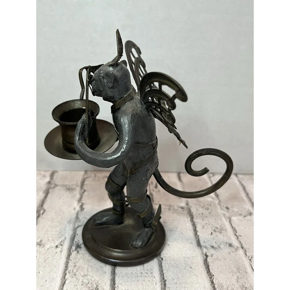 2 “Petites Choses” Pewter & Brass Flying Monkey Candle Holders Comedy & Tragedy